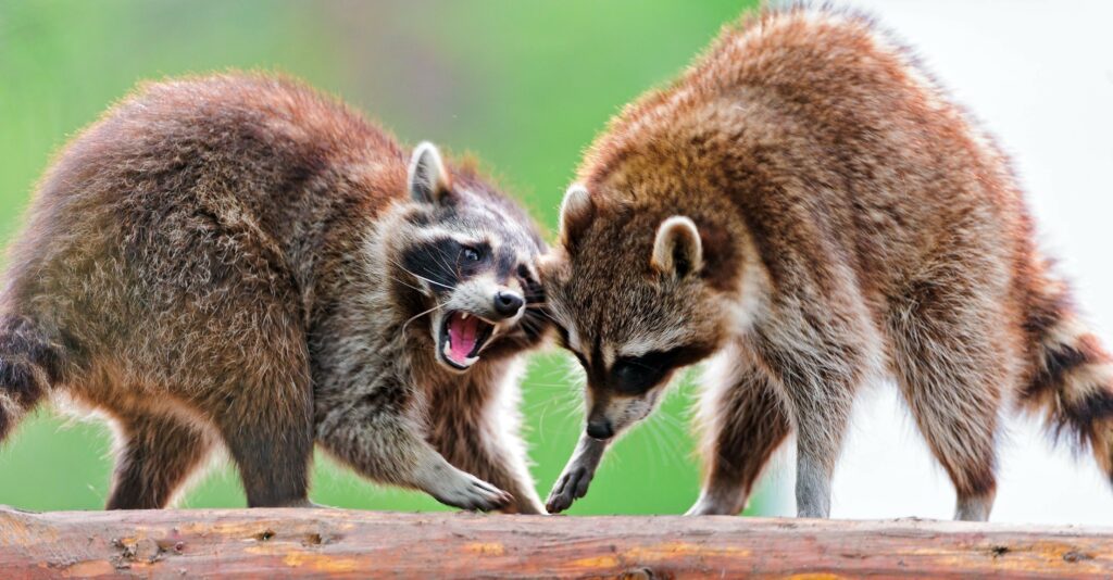 Playful Raccoons on a Log: Vibrant Nature Wallpaper