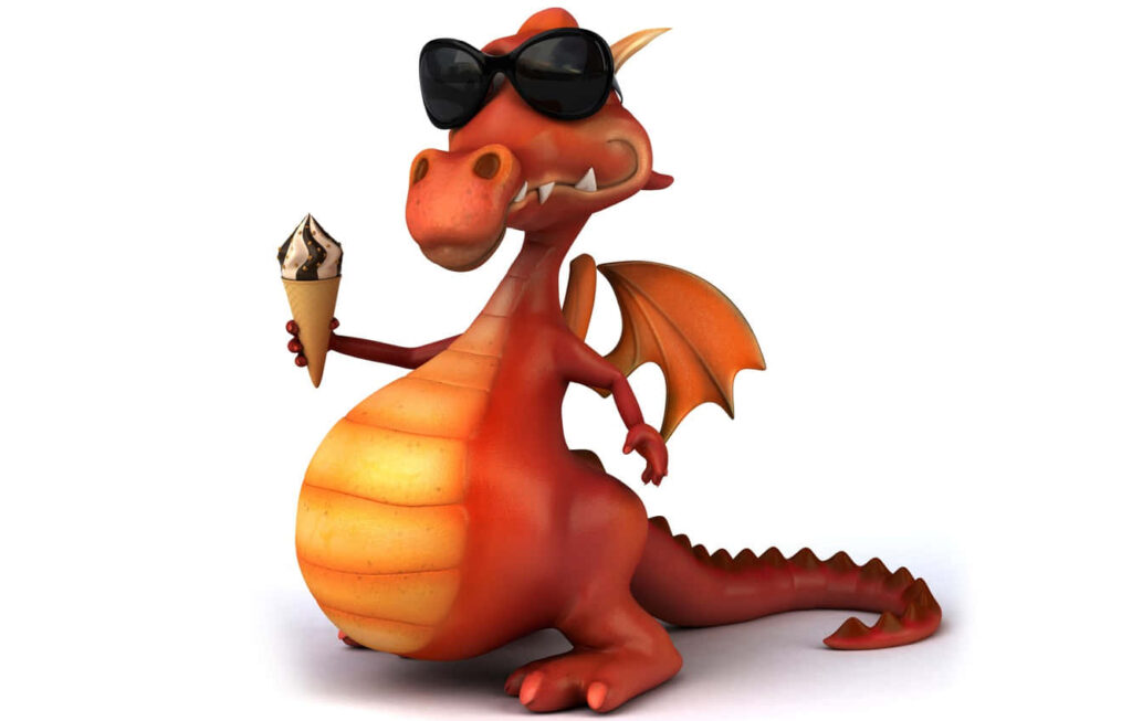Playful Red Dragon with Sunglasses and Ice Cream Wallpaper