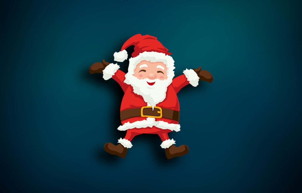 Jolly Cartoon Santa Claus Wallpaper on Blue Background for Holidays