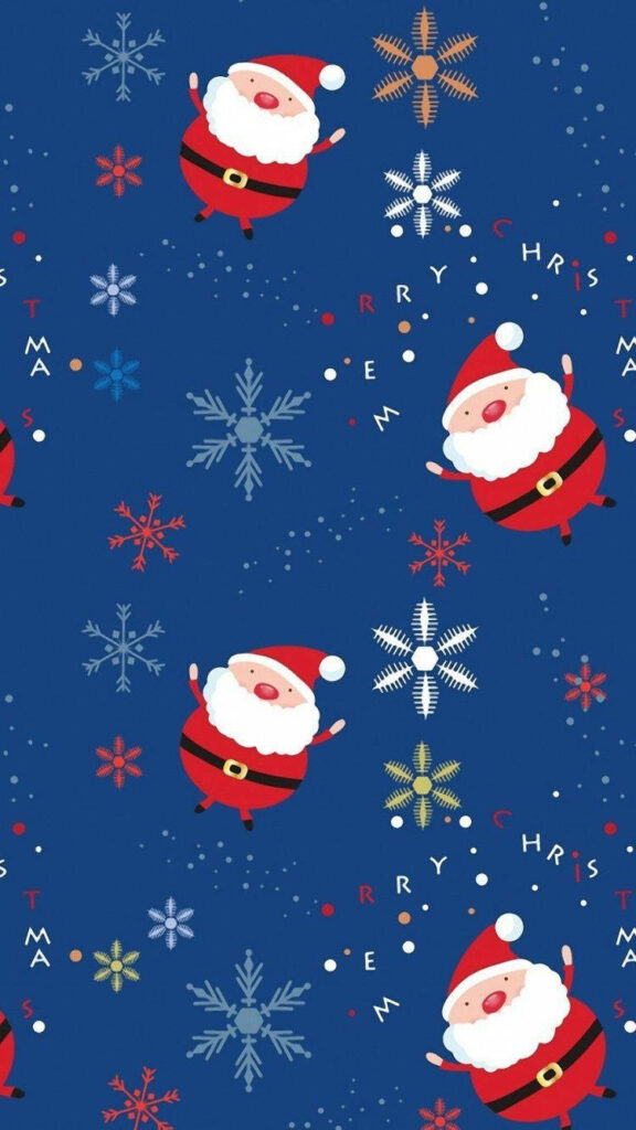 Playful Santa iPhone Wallpaper with Colorful Snowflakes & Merry Christmas