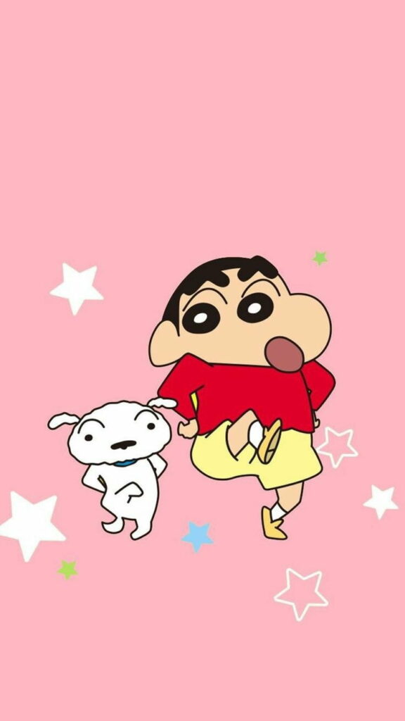 Playful Shinchan: Vibrant Pink HD Wallpaper for Your Phone's Background