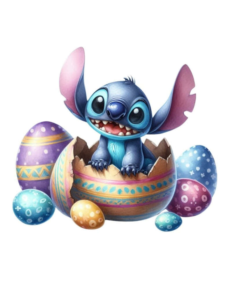 Stitch Hatching from Easter Egg - Colorful Wallpaper Scene