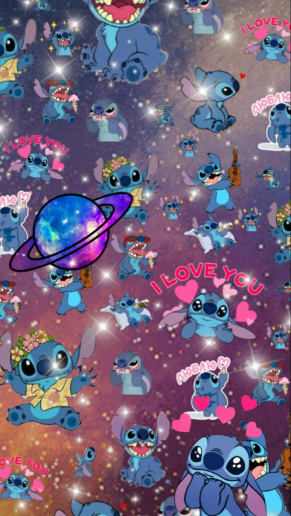 Whimsical Stitch Galaxy Wallpaper: Playful Collage & Cosmic Vibes
