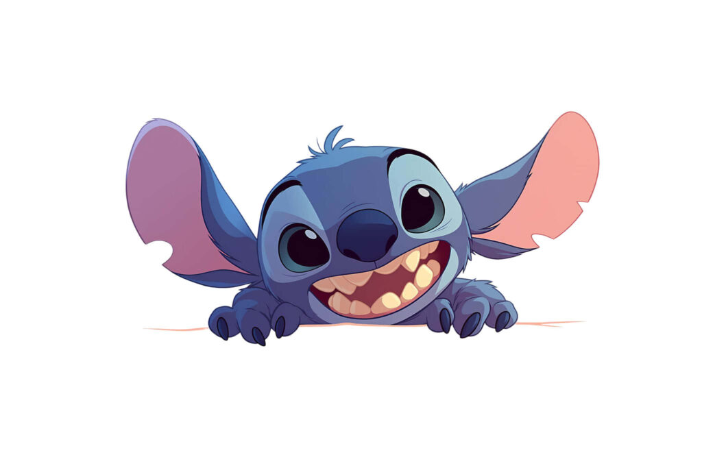 Playful Stitch Wallpaper: Mischievous Grin on White Background