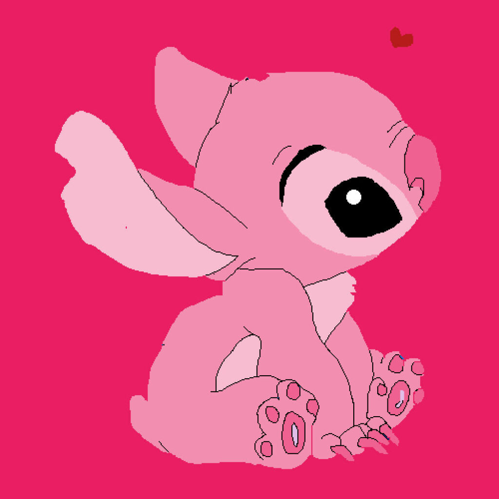 Playful Stitch Wallpaper in Pink with Heart - Lilo & Stitch Art