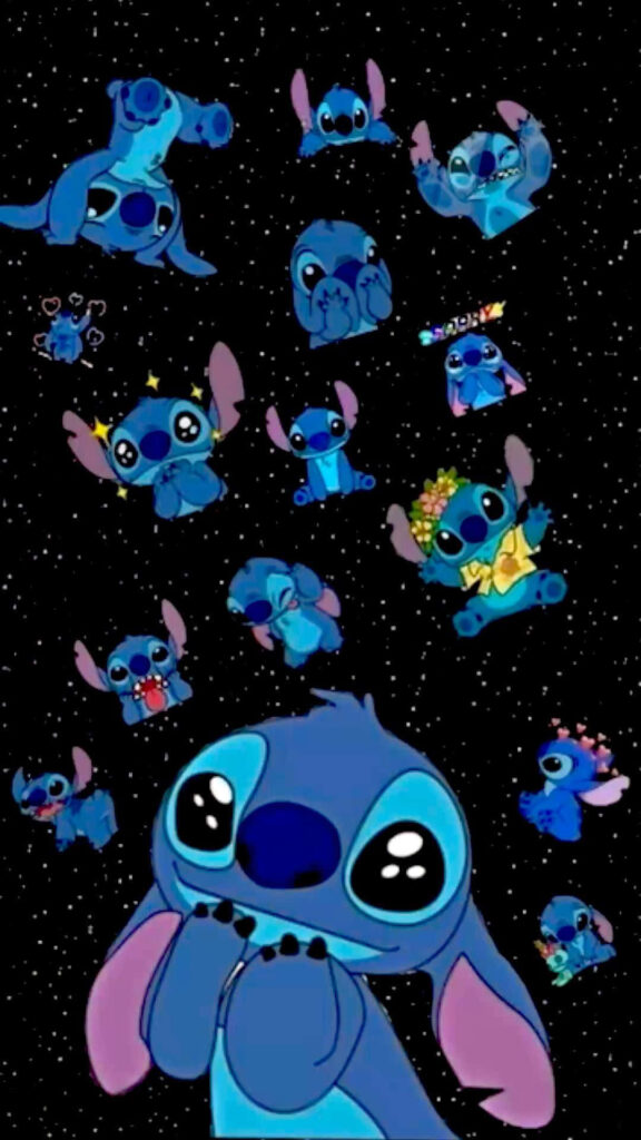 Whimsical Stitch Expressions on Starry Black Wallpaper Background