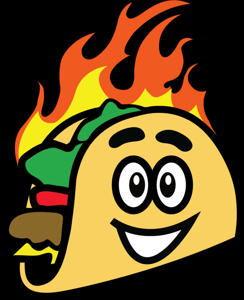 Fun Taco Character Wallpaper with Vibrant Toppings and Flames