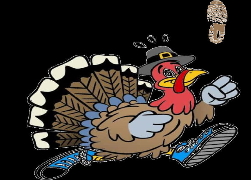 Playful Cartoon Turkey in Pilgrim Hat & Sneakers - Thanksgiving Escape Wallpaper