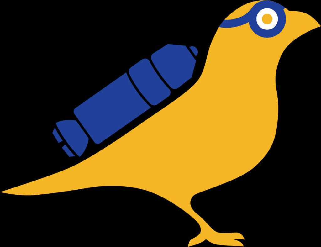 Playful Yellow Canary Wallpaper with Blue Backpack & Goggles