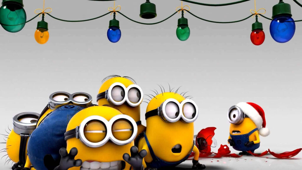 Playful Yellow Cartoon Characters Under Festive Holiday Lights Wallpaper