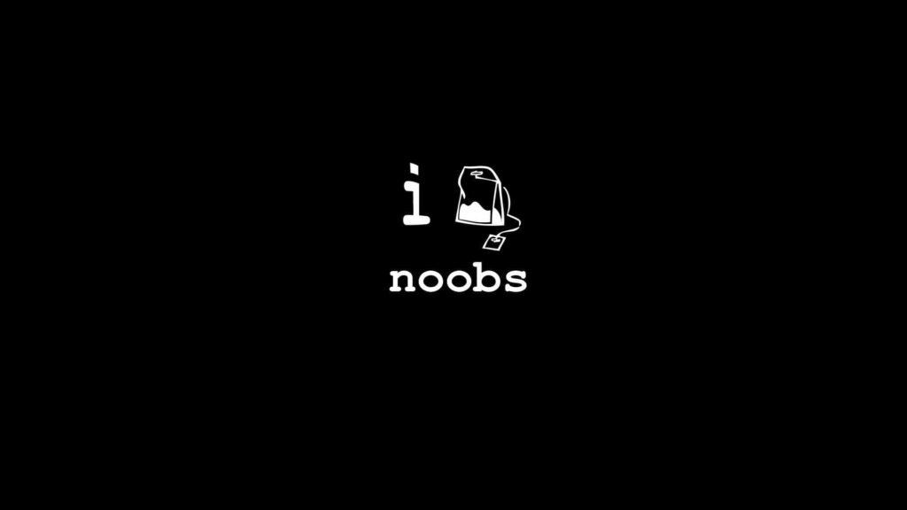 Humorous Black Wallpaper for Gamers: 'i Noobs' Design