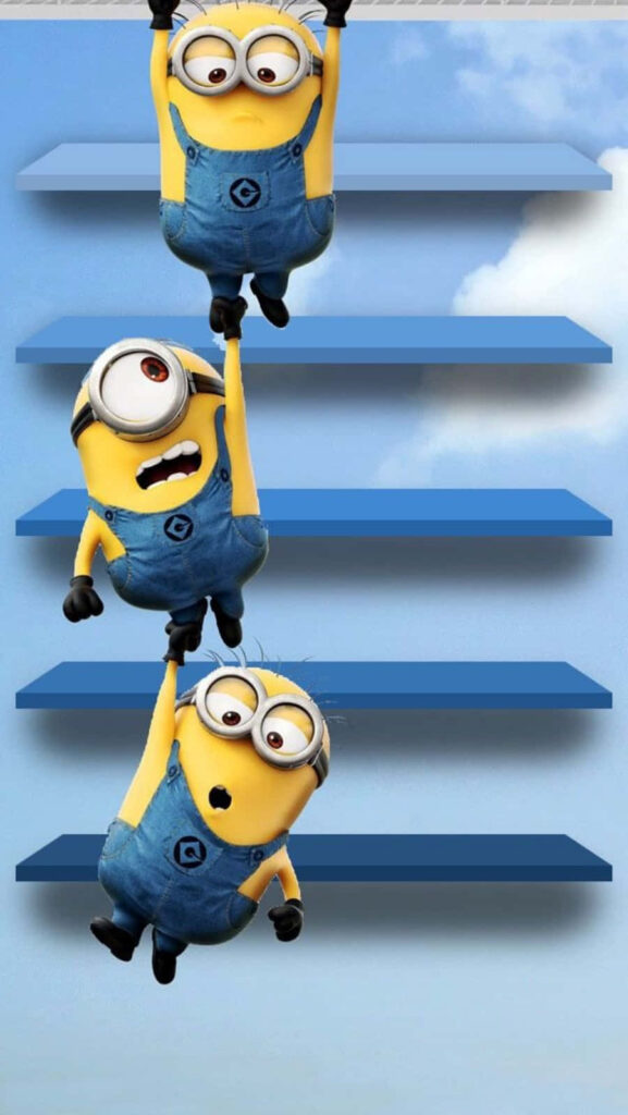 Playful iPhone Wallpaper: Three Minions on Blue Background