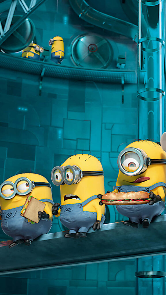 Fun iPhone Wallpaper: Minions Snack Time in Vibrant Setting