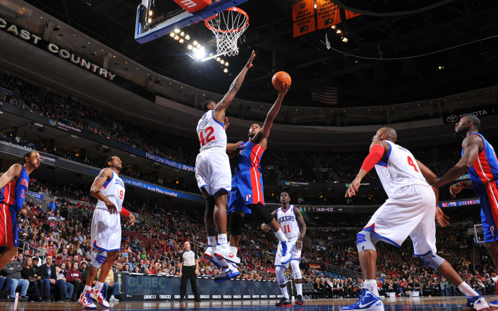 Playoff Showdown: Sixers Vs Pistons Court Clash Wallpaper