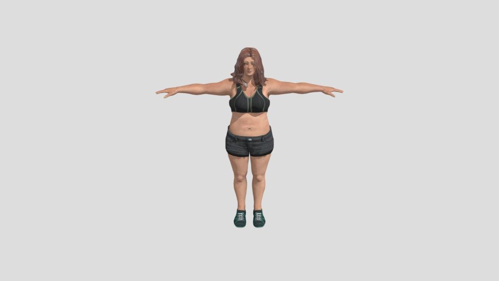 3D plus-size woman in black sportswear T-pose on light grey background for animation design Wallpaper