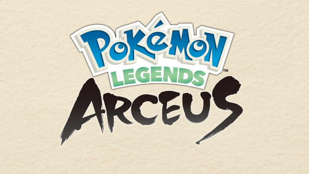 Pokemon Legends Arceus bold logo on white background clean striking wallpaper for fans