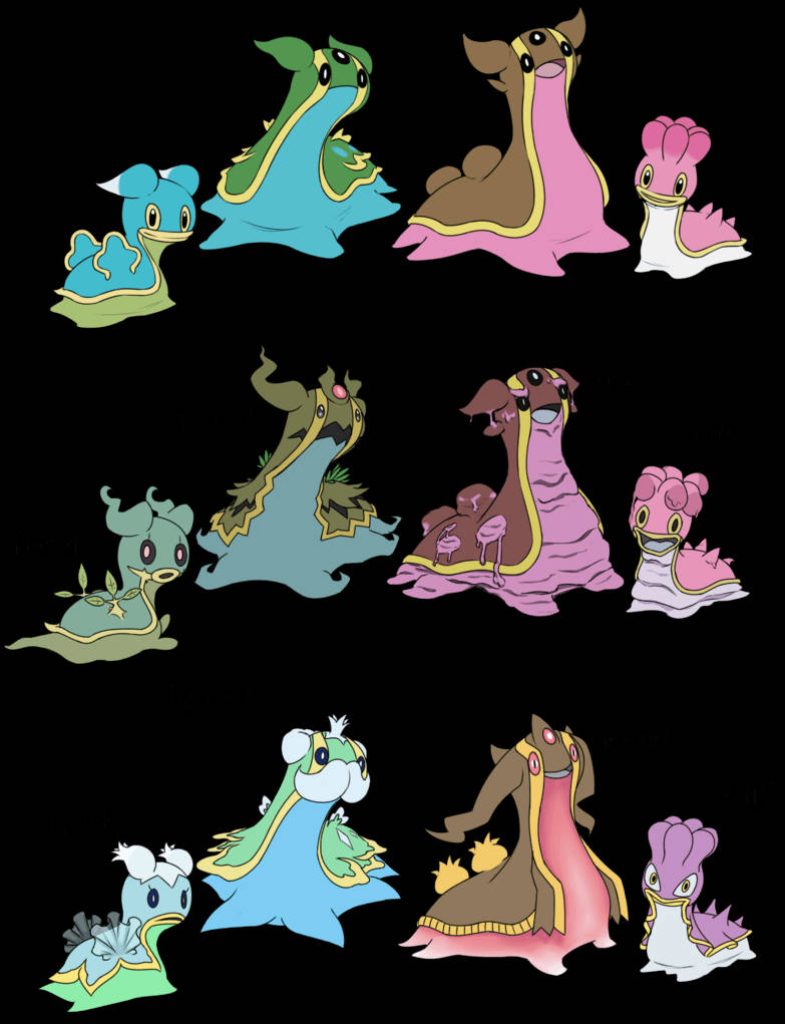 Digital art of Pokémon Shellos and Gastrodon East West Sea and fan regional forms on black background Wallpaper