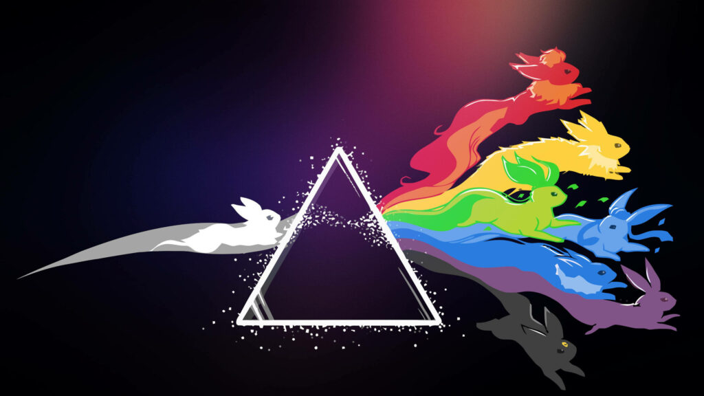 Prismatic Pokémon: Spectral Splendor Amidst Enigmatic Darkness Wallpaper