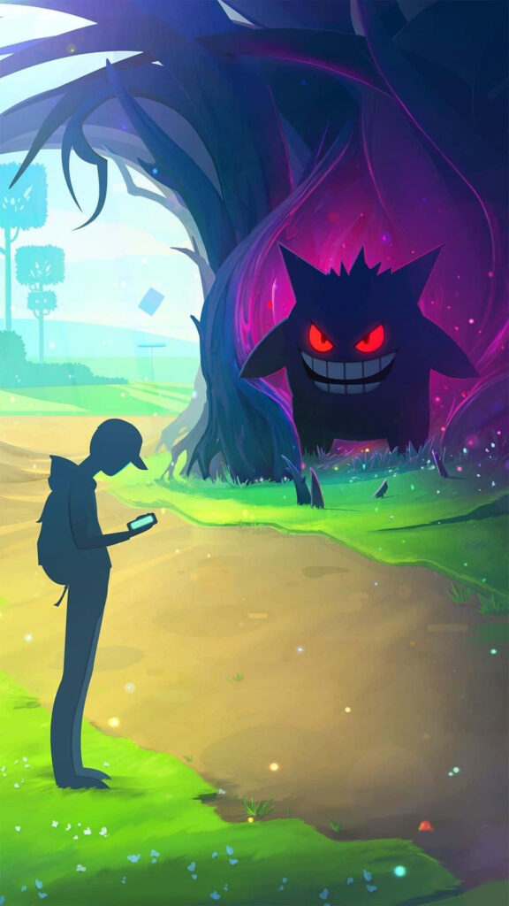Pokémon XY-Inspired Wallpaper: Silhouette, Gengar, and Mystical Tree