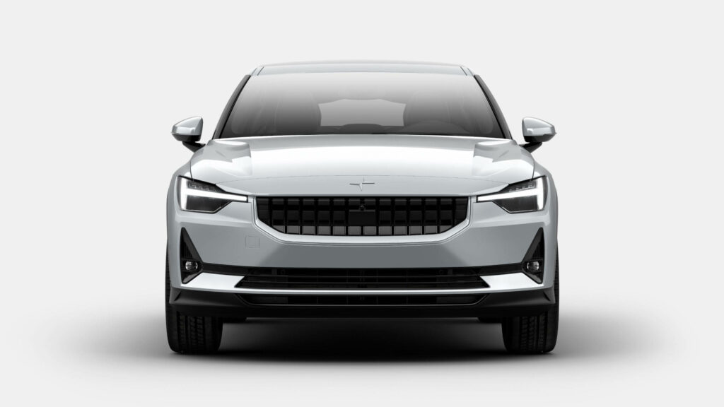 Polestar full front view wallpaper showcasing sharp LED headlights and modern signature grille design