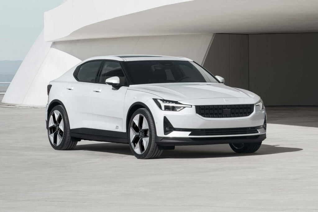 Polestar mid-sized car with modern design against minimalist architecture futuristic aesthetics Wallpaper