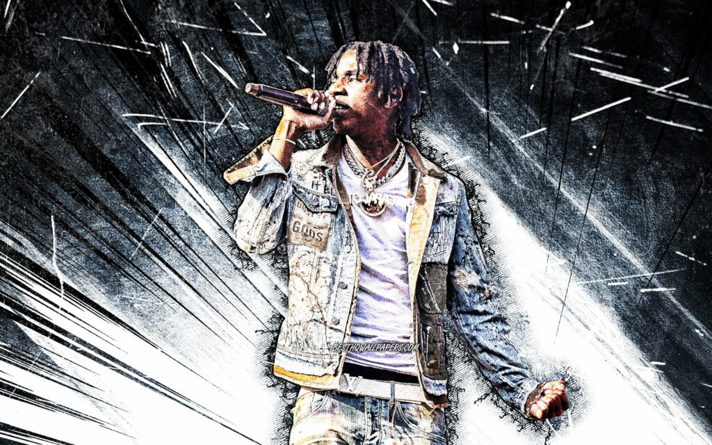 Polo G performing 4K wallpaper grunge art blue rays high contrast street style hip hop background