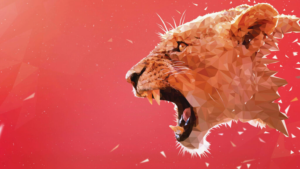 Striking Polygonal Lion Wallpaper on Bold Red Background