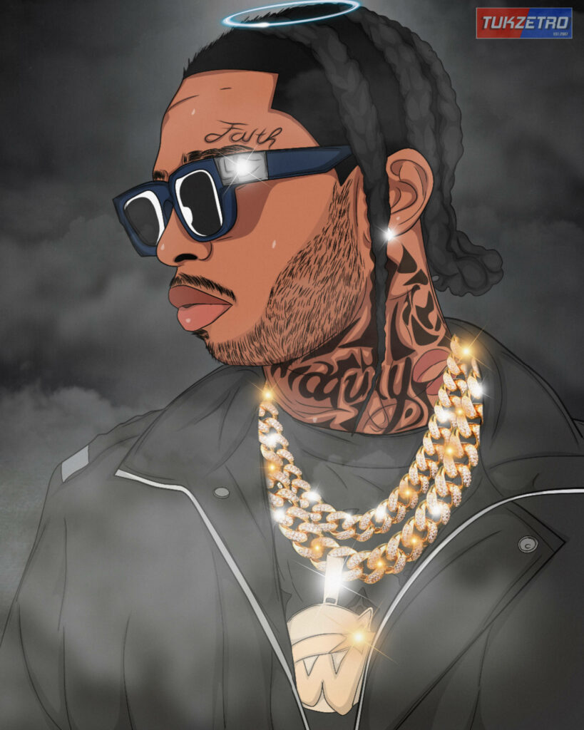 Gilded Prestige: Pop Smoke's Profile Amidst Smoke and Shadows Wallpaper