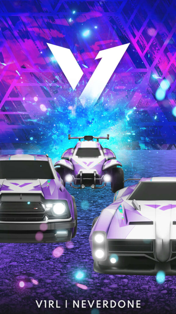 Futuristic Fusion: Sleek Android Sports Cars Ignite Rocket League Vibes in a Vibrant Geometric Cosmos Wallpaper