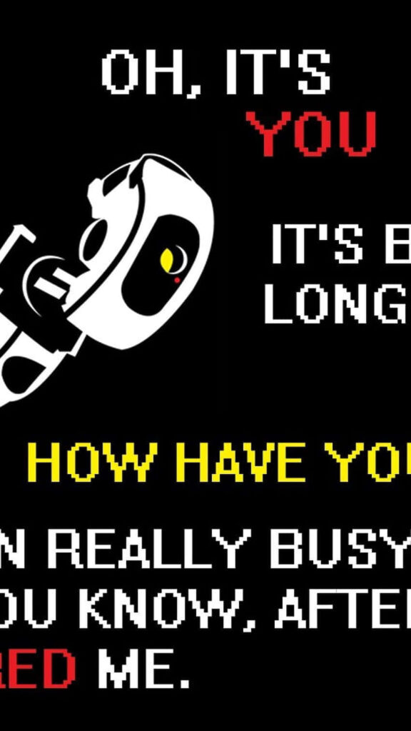 Portal 2 Inspired Wallpaper: Humorous Robot Design on Black Background