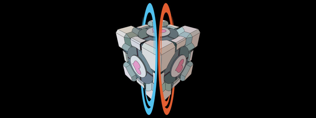 Portal 2 Inspired Wallpaper: Vibrant Cube & Portal Design Background