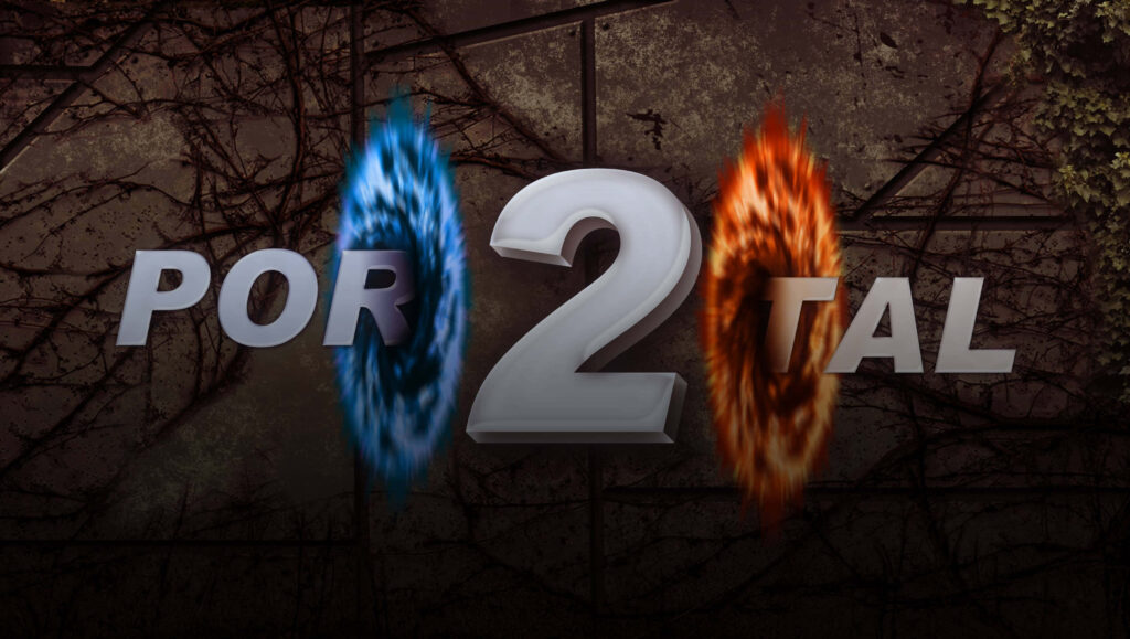 Portal 2 Logo Wallpaper: Blue & Orange Portals with Industrial Vibes