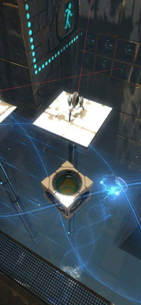 Portal 2 Wallpaper: Floating Cube & Energy Beam Industrial Design