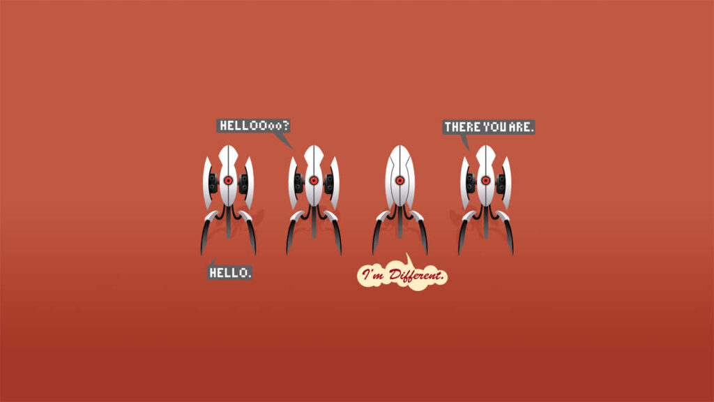 Portal Turrets Wallpaper: Humorous Design on Minimalist Orange Background