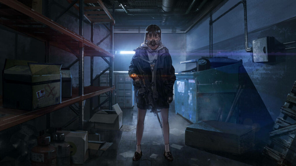Masked Girl in Post-Apocalyptic Anime Wallpaper - Tactical Atmosphere