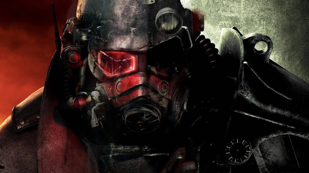 Post-apocalyptic Fallout digital art split-face NCR Veteran Ranger and rusty Power Armor 4K wallpaper