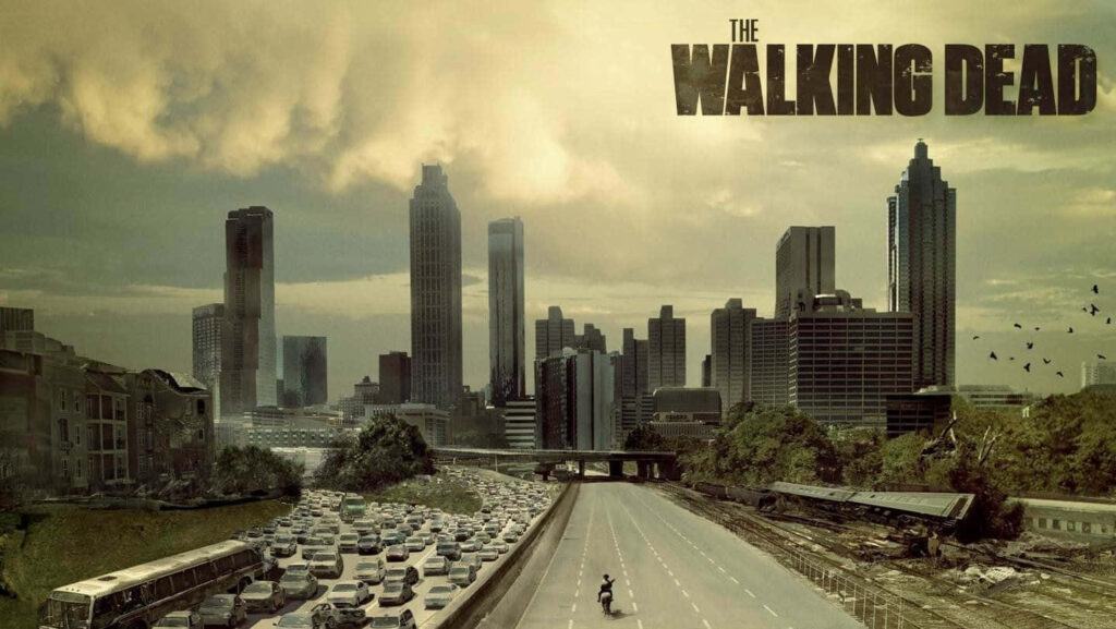 Post-Apocalyptic Wallpaper: Desolate Highway & City Skyline from The Walking Dead