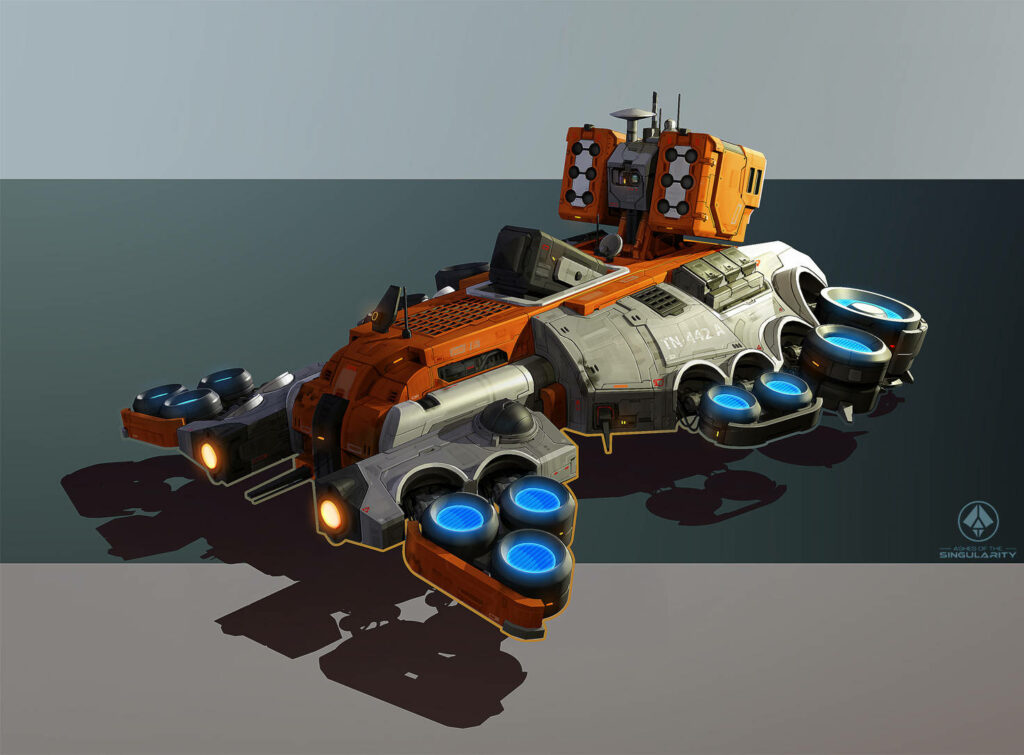 Futuristic spacecraft from Ashes of Singularity: Escalation on plain background Wallpaper
