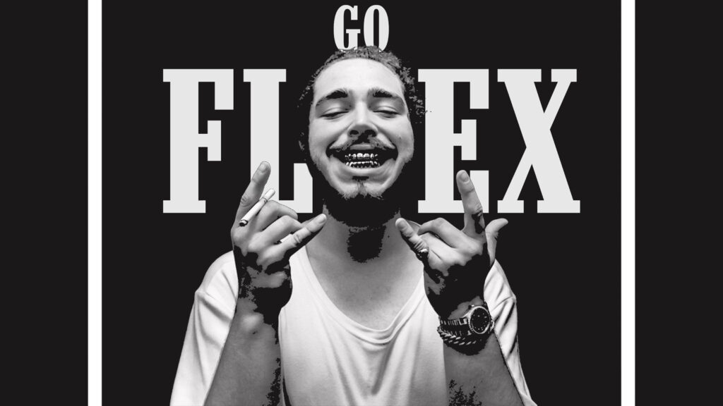 Post Malone Go Flex Wallpaper: Charismatic Black-and-White Design