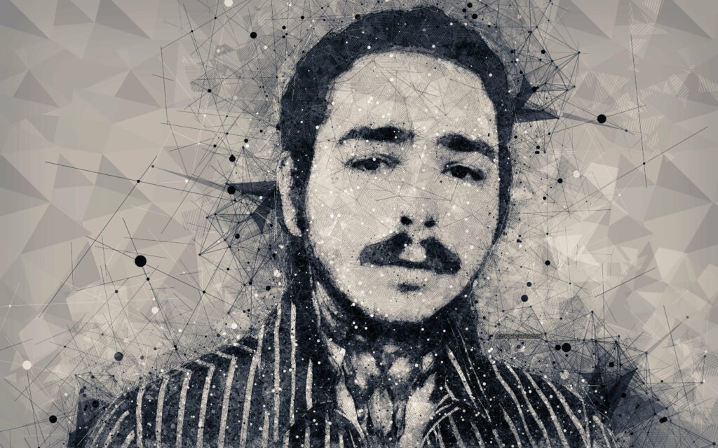Melodic Maze: Hip-Hop Harmonies in Geometric Portrait of Post Malone Wallpaper