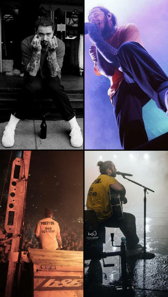 Post Malone Grid Collage Wallpaper: Candid Moments & Stage Vibes