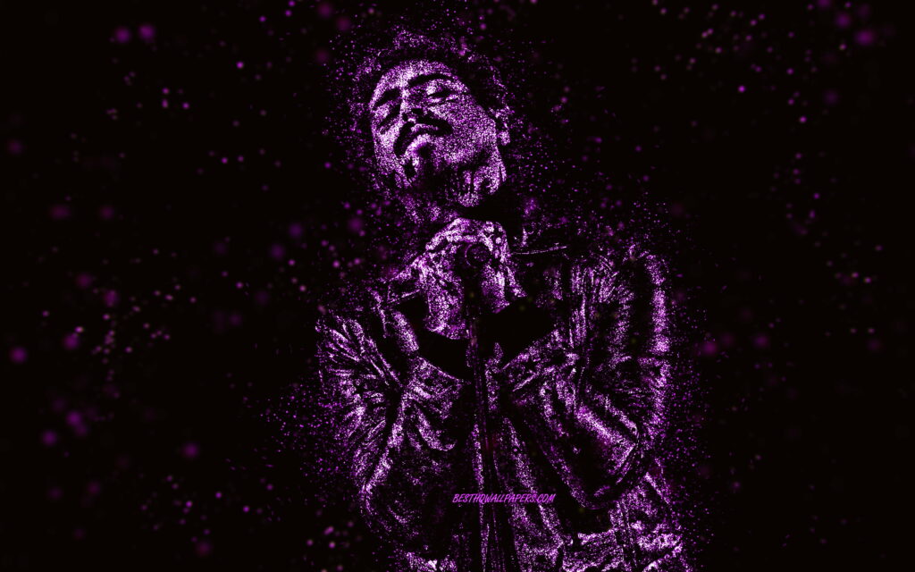 Glowing in the Dark: A Majestic Post Malone Portrait Resplendent with Purple Glitter Art Wallpaper