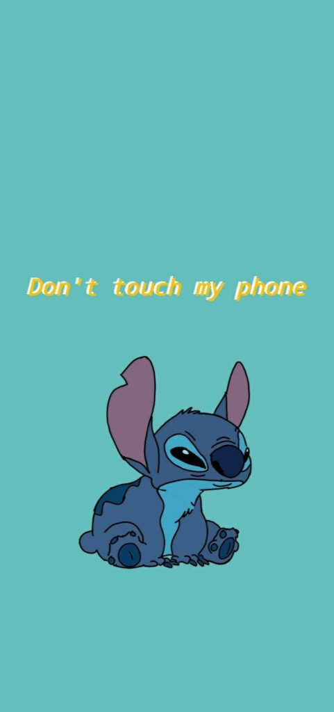 Stitch's Protective Cyan Sanctuary: A Cute Warning About Phone Privacy Wallpaper