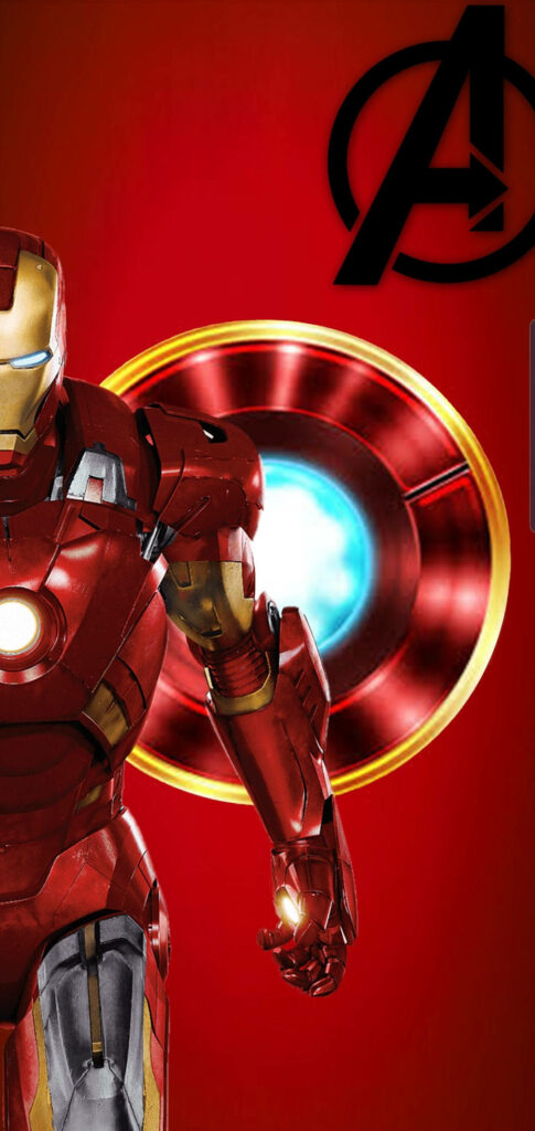 Powerful Ironclad Marvel: Captivating Side Profile of Iron Man's Iconic Suit with Heart Projection and Black Avengers Emblem in HD format Wallpaper