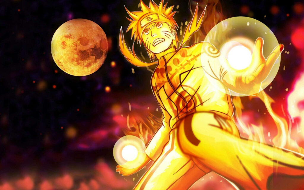 Naruto's Fiery Battle: Harnessing Dual Energy Spheres in Vibrant Anime Wallpaper