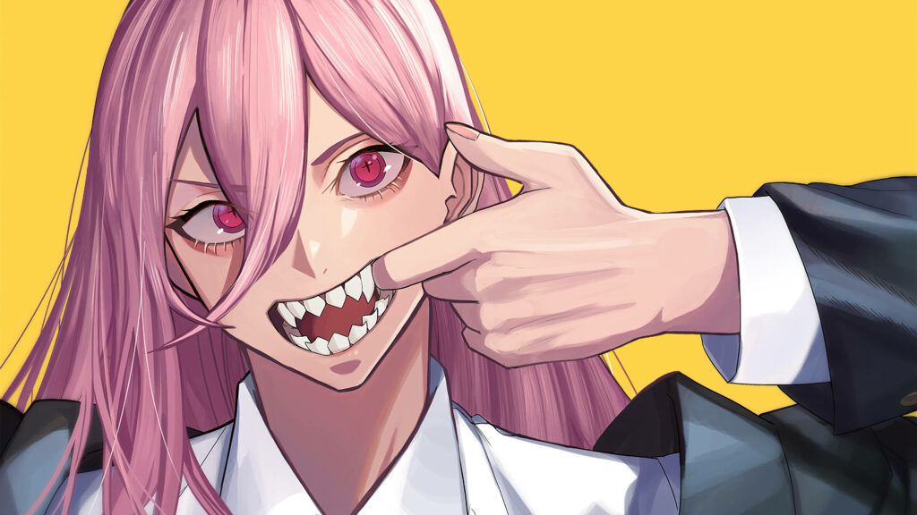 Power from Chainsaw Man: Vibrant Wallpaper with Pink Hair & Fangs