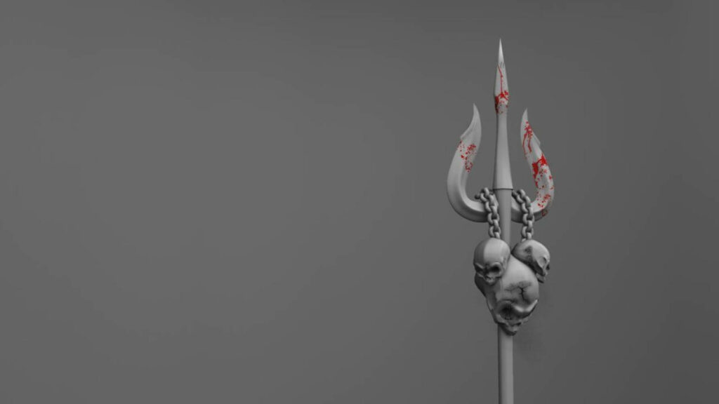 Fierce 3D Trishul Wallpaper: Power & Spirituality in Dark Design