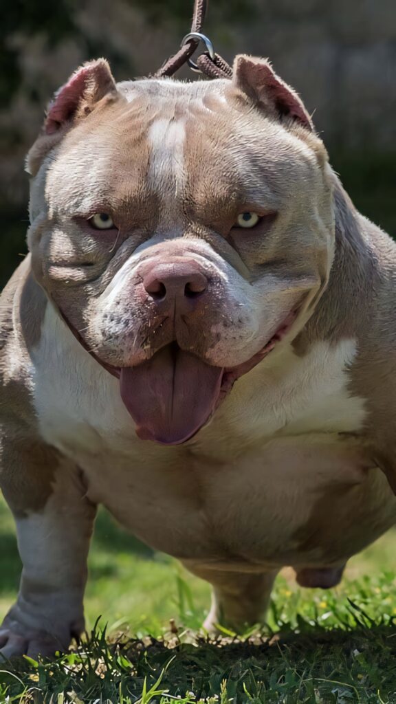 Stunning American Bully Wallpaper: Powerful Dog in Lush Greenery