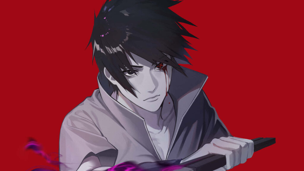 Striking Anime Character Wallpaper: Black Hair & Red Background