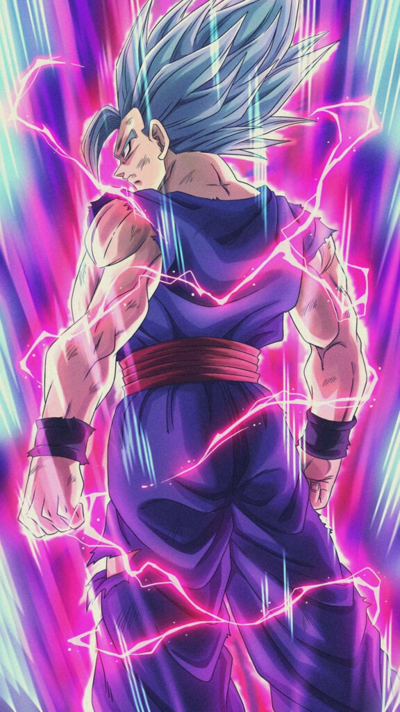 Gohan Unleashed: A Dynamic Back Shot with Vibrant Electric Energy - Captivating Gohan Iphone Background Wallpaper
